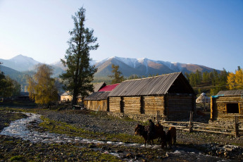 Картинка разное сооружения постройки дома ручей горы