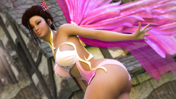 Картинка 3д графика elves эльфы девушка крылья дом фея перья