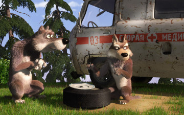 Картинка мультфильмы маша медведь волки