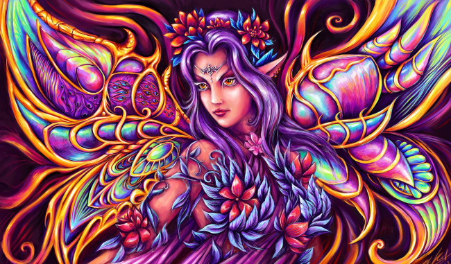 Обои картинки фото фэнтези, эльфы, эльфийка, цветы