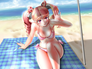 Картинка аниме sailor+moon art bishoujo senshi sailor moon пляж море бикини груди жест улыбка взгляд miharin девушка chibiusa