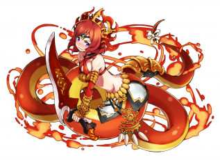 Картинка аниме -weapon +blood+&+technology арт девушка белый фон украшение оружие меч змея