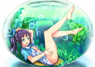 Картинка аниме *unknown+ другое арт yan nicknikg девушка аквариум вода водоросли улыбка