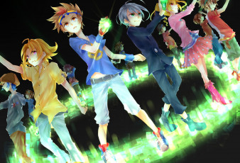 Картинка аниме digimon магия очки девушки парни