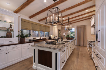 Картинка интерьер кухня люстры цветы стиль