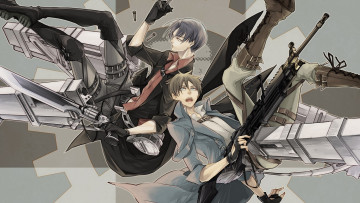 Картинка аниме shingeki+no+kyojin арт eren jaeger levi атака титанов