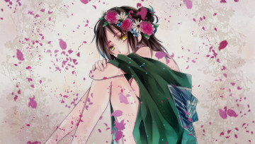 Картинка аниме shingeki+no+kyojin лепестки девушка арт