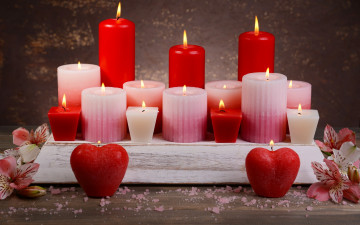 обоя разное, свечи, лепестки, цветы