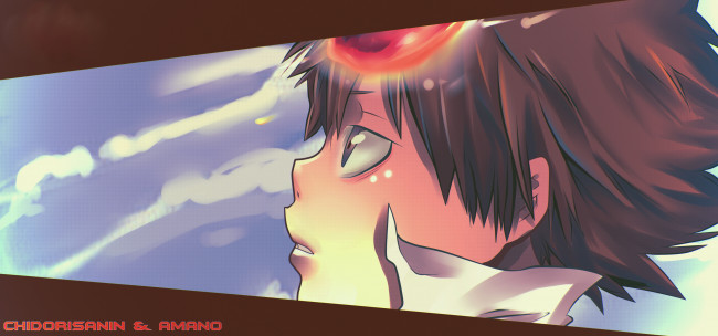 Обои картинки фото аниме, katekyo hitman reborn, арт, учитель, мафиози, реборн, sawada, tsunayoshi