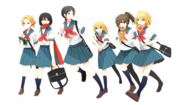 Обои картинки фото аниме, shingeki no kyojin, атака, титанов, арт, персонажи