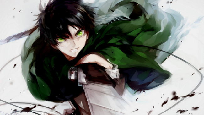 Обои картинки фото аниме, shingeki no kyojin, eren, jaeger, атака, титанов, арт