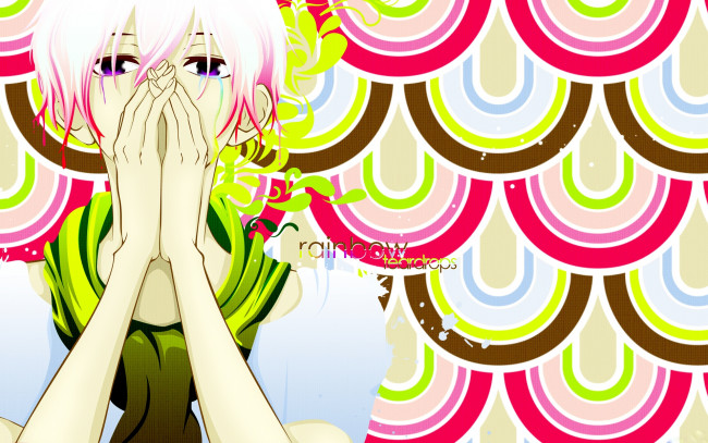 Обои картинки фото аниме, *unknown , другое, шарф, слезы, узор, волосы, футболка, руки, капли, краски, парень