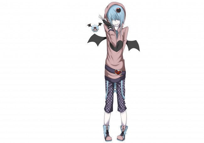 Обои картинки фото аниме, -angels & demons, парень, арт, крылышки, улыбка, белый, фон