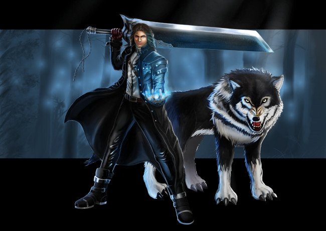 Обои картинки фото фэнтези, маги,  волшебники, оружие, взгляд, охотник, арт, vampire, hunter, волк