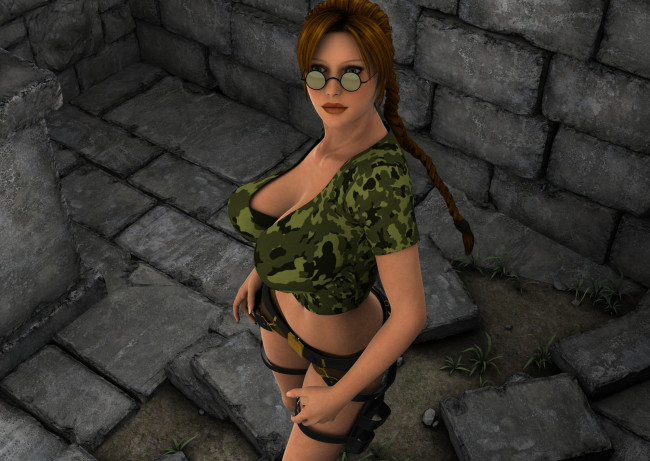 Обои картинки фото lana, 3д графика, люди , people, взгляд, девушка, оружие