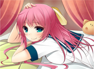 Картинка аниме unknown +другое фон взгляд девушка бант игрушка