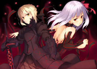 Картинка аниме fate stay+night арт dark matou sakura saber stay night distortion kinta оружие меч девушки