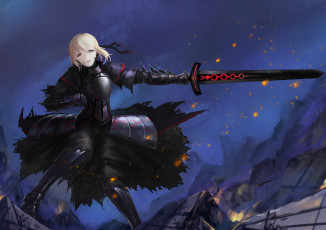 Картинка аниме fate stay+night доспехи меч оружие жест взгляд saber alter девушка art