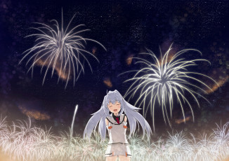 обоя plastic memories, аниме, ночь, арт, девушка, салюты, plastic, memories, tagme, artist, isla