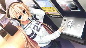 Картинка аниме музыка фон взгляд девушка наушники блондинка