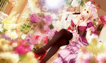 Картинка аниме touhou клетка веер yakumo yukari xuan jing арт цветы сидя девушка