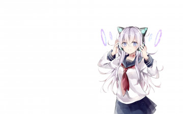 Картинка аниме музыка фон взгляд наушники девушка