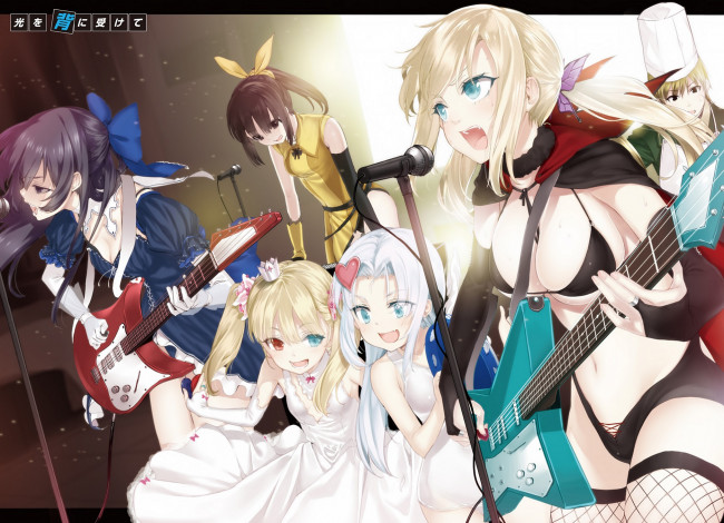 Обои картинки фото аниме, boku wa tomodachi ga sukunai, девушки, музыка, boku, wa, tomodachi, ga, sukunai, выступление, гитары, концерт, buriki, арт, микрофоны
