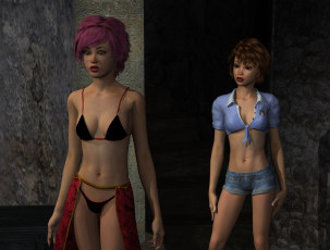 обоя 3д графика, люди , people, фон, взгляд, девушки