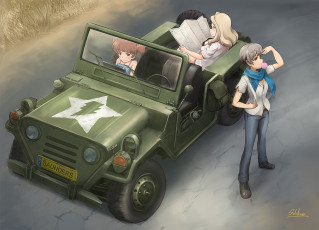 Картинка аниме girls+und+panzer девушки взгляд фон