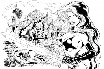 Картинка рисованное комиксы фон девушка взгляд меч битва копье голова