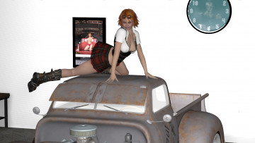 Картинка 3д+графика люди-авто мото+ people-+car+ +moto автомобиль фон взгляд девушка