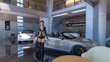 Картинка 3д+графика люди-авто мото+ people-+car+ +moto девушка взгляд фон автомобиль