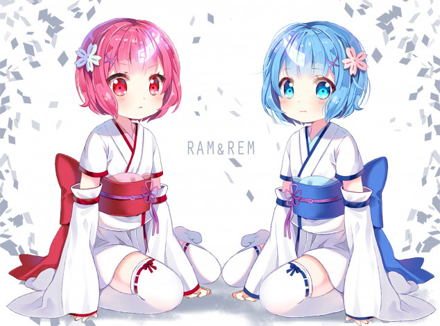 Обои картинки фото аниме, re,  zero kara hajimeru isekai seikatsu, фон, взгляд, девушки