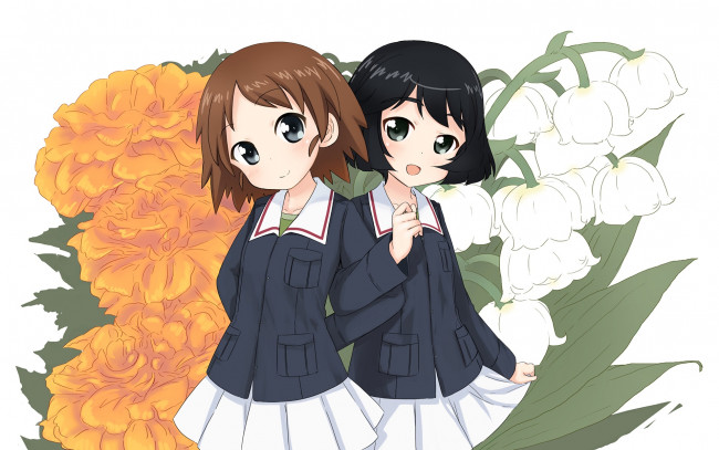 Обои картинки фото аниме, girls und panzer, девушки, фон, взгляд