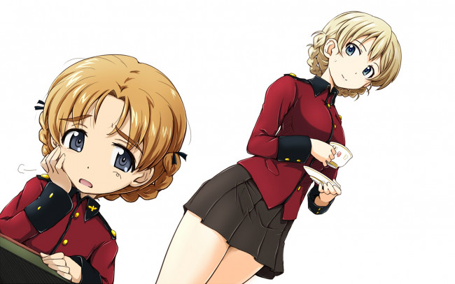 Обои картинки фото аниме, girls und panzer, взгляд, девушки, фон