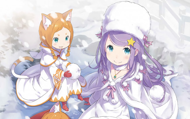 Обои картинки фото аниме, re,  zero kara hajimeru isekai seikatsu, взгляд, девушки, фон