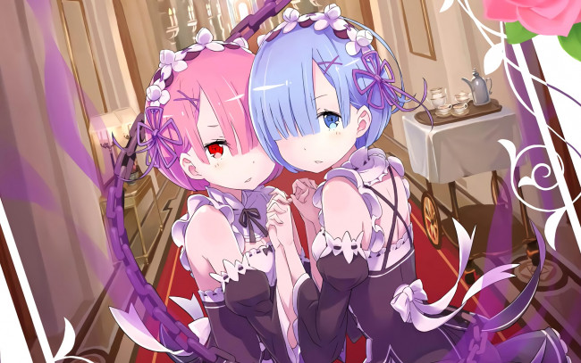 Обои картинки фото аниме, re,  zero kara hajimeru isekai seikatsu, фон, девушки, взгляд