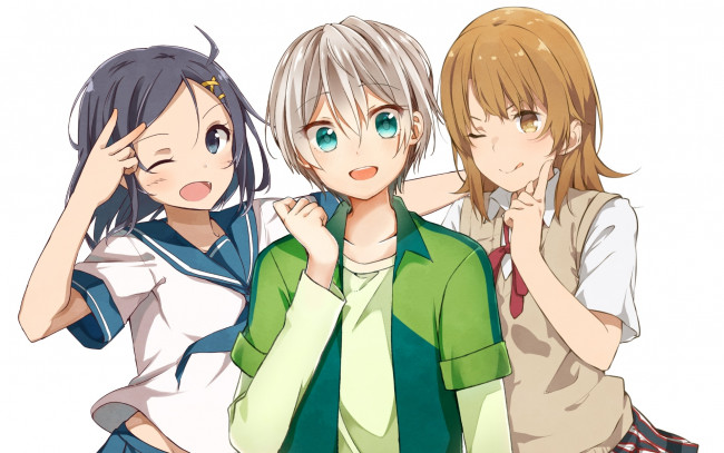 Обои картинки фото oregairu, аниме, фон, взгляд, девушки