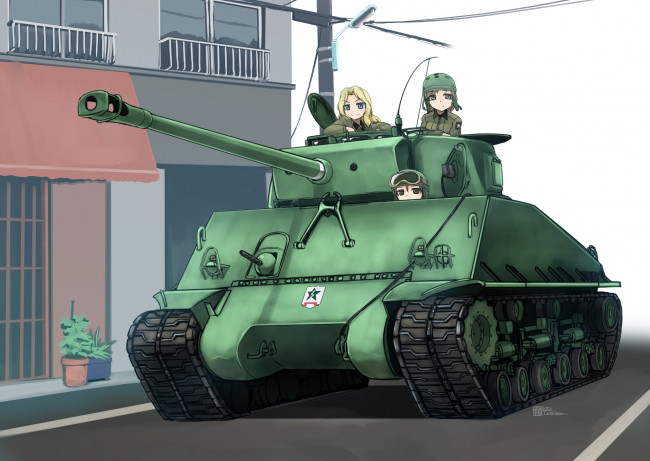 Обои картинки фото аниме, girls und panzer, взгляд, девушки, фон
