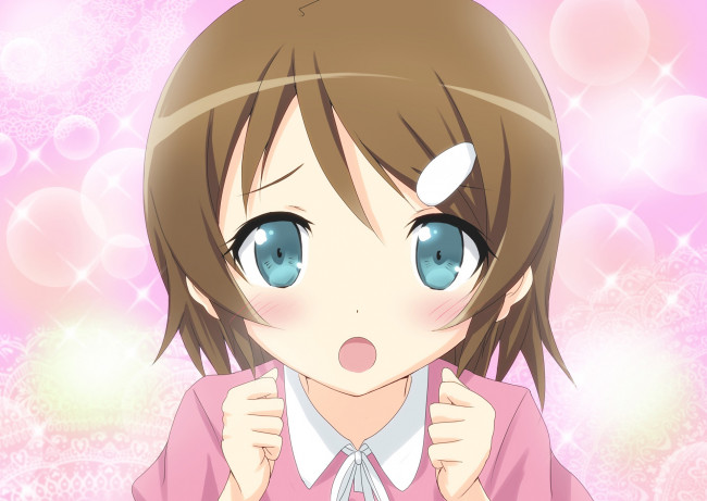 Обои картинки фото аниме, oreimo, девушка, фон, взгляд