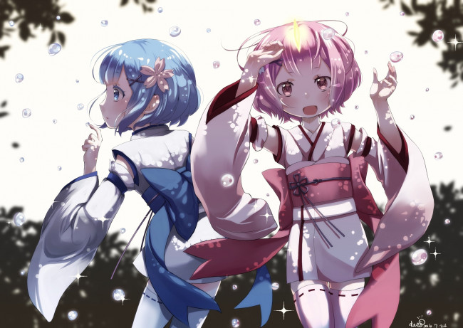 Обои картинки фото аниме, re,  zero kara hajimeru isekai seikatsu, девушки, взгляд, фон