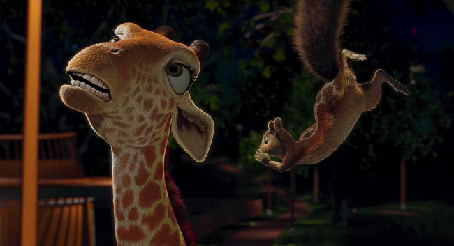 Обои картинки фото мультфильмы, the wild, белка, деревья, жираф