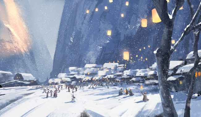 Обои картинки фото фэнтези, _ghost blade ,  призрачный клинок, зима, фонарики