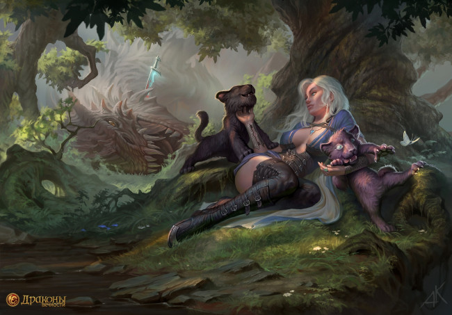 Обои картинки фото видео игры, драконы вечности, девушка, игра, воин, арт, котята, малыши, драконы, вечности, savior, andrew, kuzinskiy
