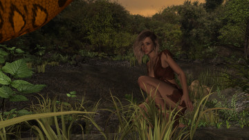 обоя 3д графика, фантазия , fantasy, взгляд, девушка, фон