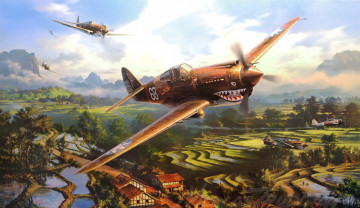 Картинка авиация 3д рисованые v-graphic полет самолеты пейзаж раскраска