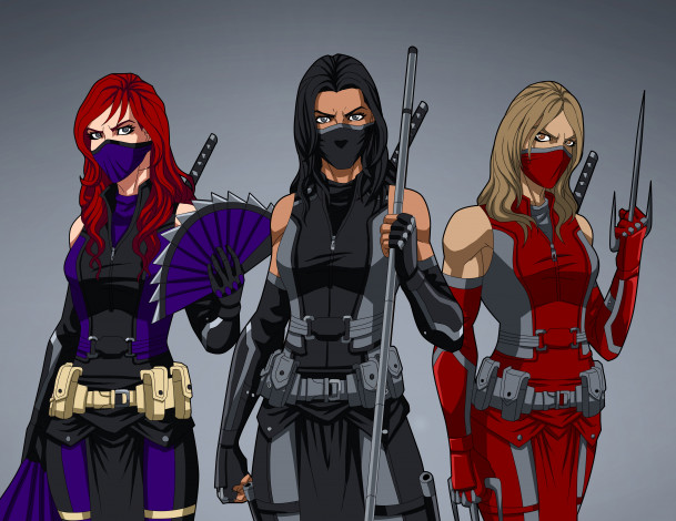 Обои картинки фото рисованное, комиксы, девушки, фон, взгляд, оружие, униформа