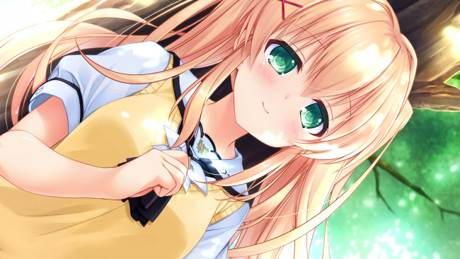 Обои картинки фото аниме, summer pockets, фон, взгляд, девушка