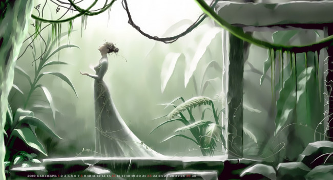 Обои картинки фото календари, фэнтези, девушка, природа, растение, профиль, calendar, 2019