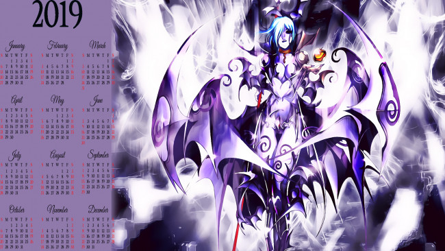 Обои картинки фото календари, аниме, 2019, calendar, девушка, крылья